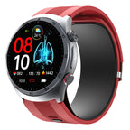 Red Smartwatch with Medical-Grade ECG & Fitness Tracker