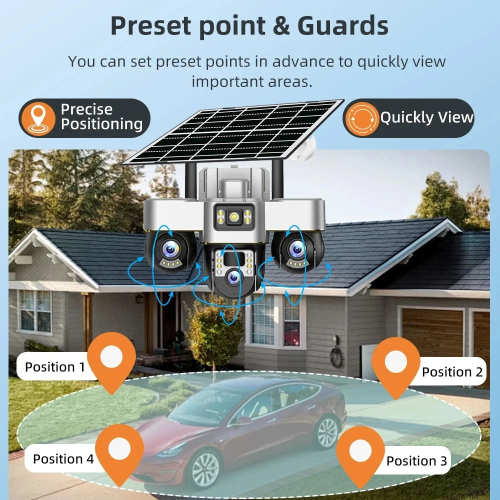 Outdoor 4G Rechargeable Solar Camera 15MP HD Triple Lens with Motion Tracking & Zoom