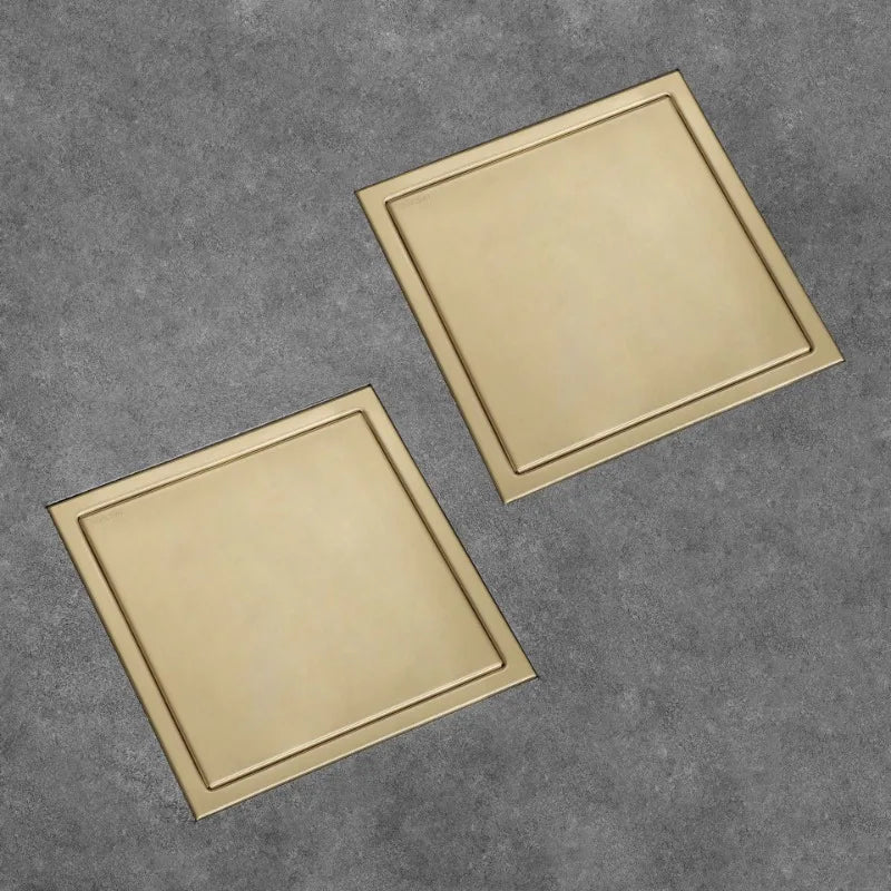 15x15cm Hidden Bathroom Floor Drain, Brushed Gold Finish