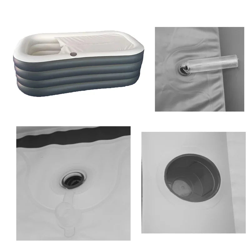 Inflatable Grey Whirlpool Bathtub with Cover 152cm Foldable