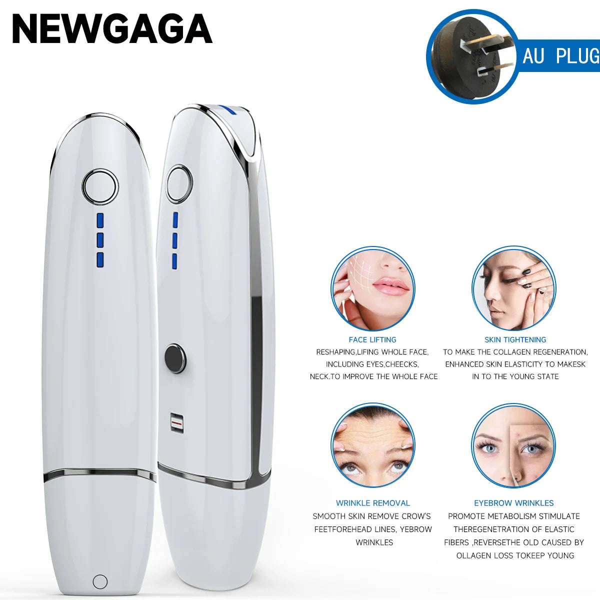 Electric Ultrasonic Vibration Massager – Wrinkle Remover AU Plug