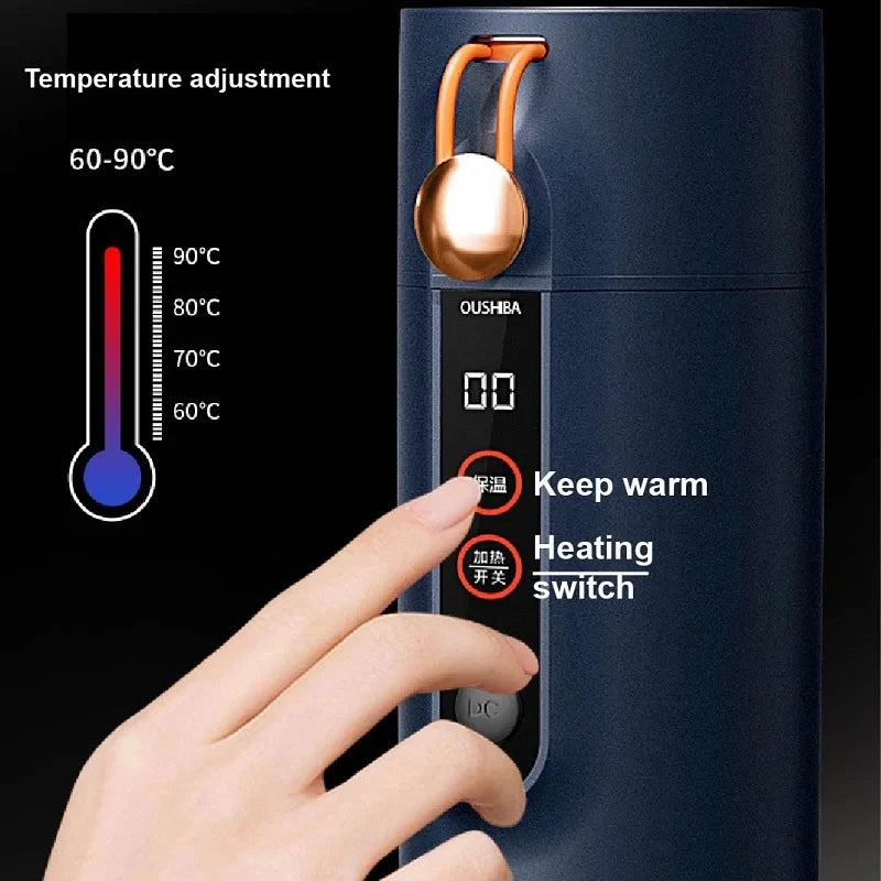 460ml Smart Travel Electric Hot Cup 12V/24V Portable Car Kettle with Adjustable 60-100°C Heating