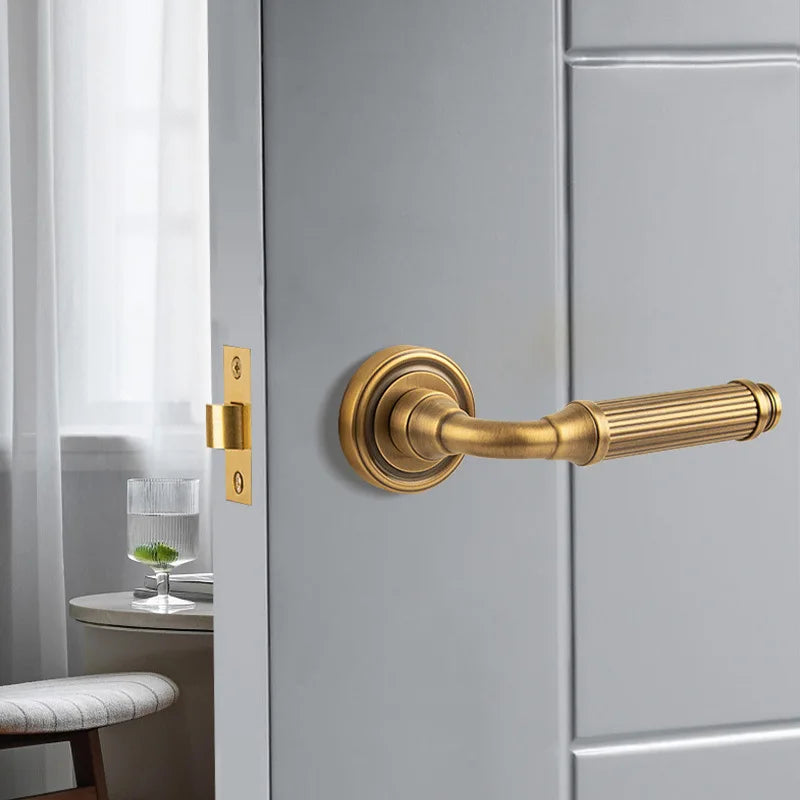 Brass Bathroom Lock Handle, Striped Design, No Ring