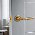 Brass Bathroom Lock Handle, Striped Design, No Ring