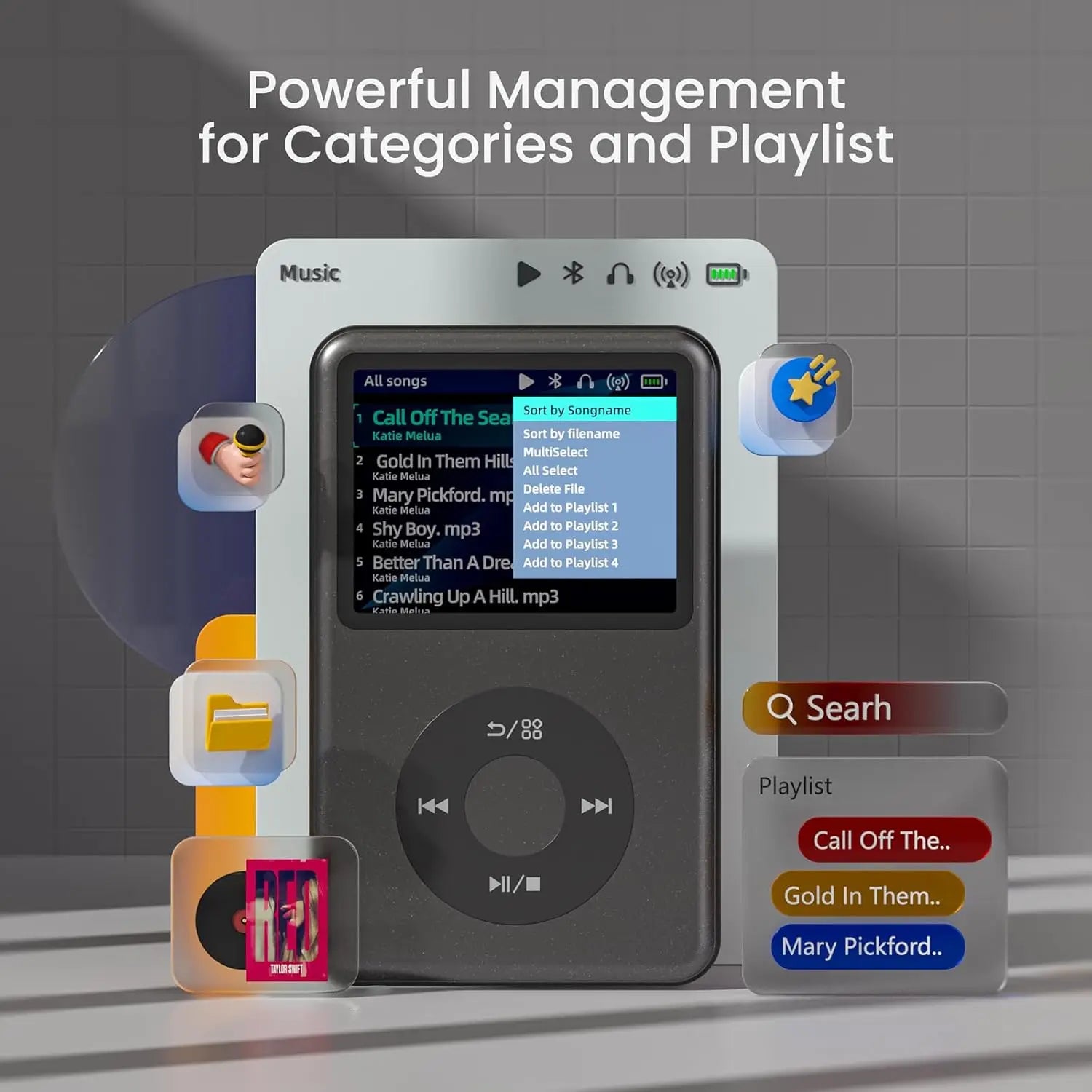 128GB MP3 Music Player with Bluetooth, HiFi Sound, FM Radio & Video Playback
