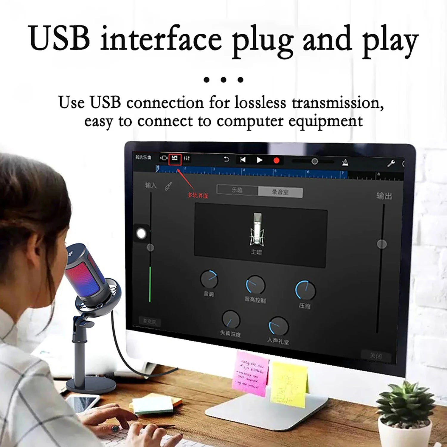 USB Condenser Microphone with RGB Lighting for Streaming