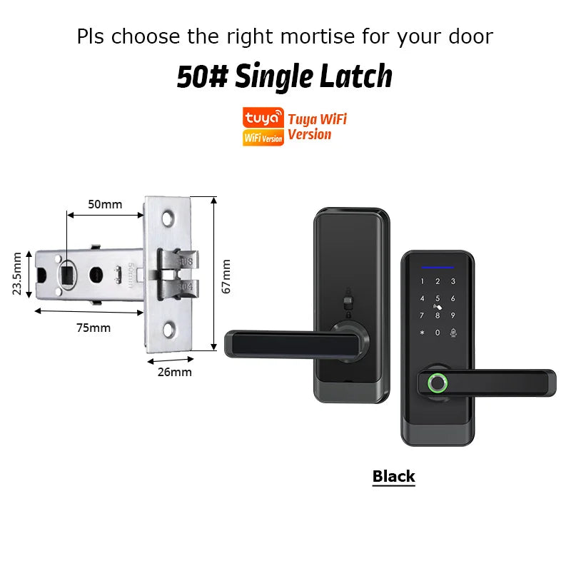 Electronic WiFi Smart Lock with Fingerprint, Code & Card Access – Fits Wooden & Steel Doors