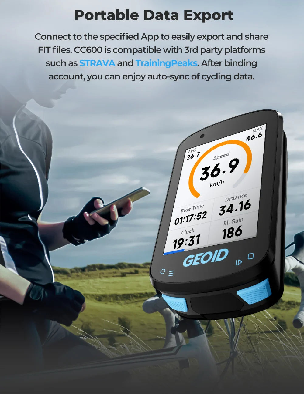 Wireless Bike Computer with GPS ANT+ WiFi and Mount Set