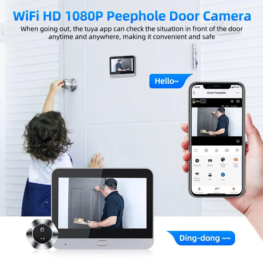 1080p Wireless Peephole Door Viewer with 64GB TF Card