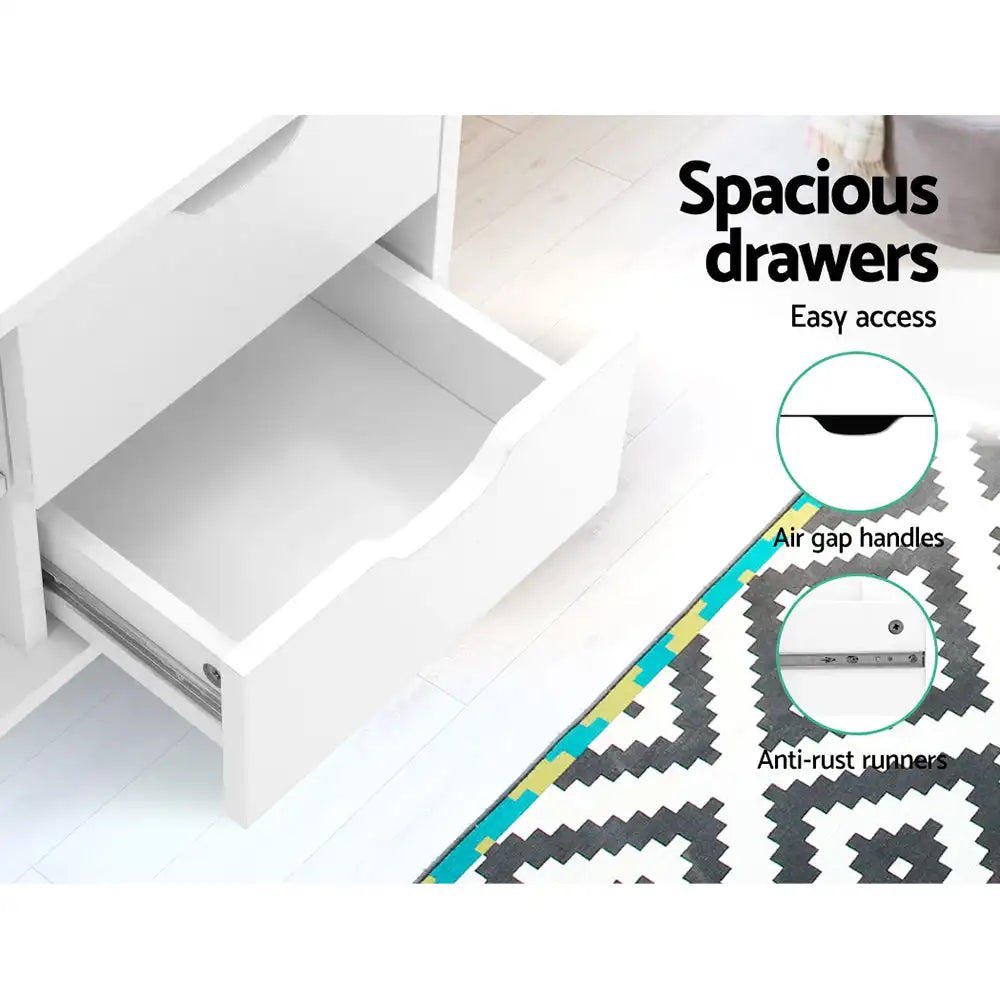 120cm Scandinavian TV Cabinet Entertainment Unit with Drawers & Shelves – White Wood Finish