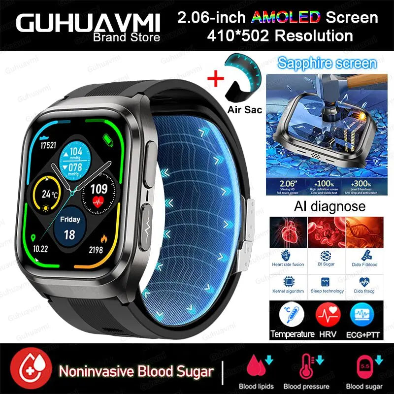 Smart Health Watch with ECG, Blood Sugar & NFC