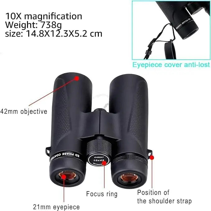 10x42 Waterproof Binoculars with ED Glass & BaK4 Prism – Clear View for Bird Watching & Travel