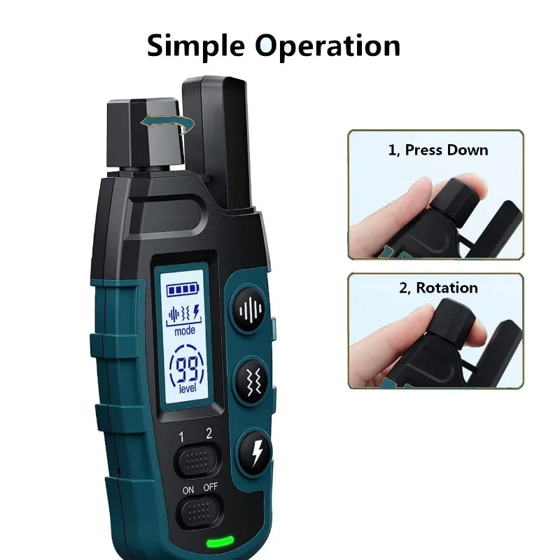 1000M Rechargeable Remote Dog Training Collar Waterproof, Vibration & Static for 2 Dogs Blue