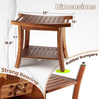 Waterproof Acacia Wood Bathroom Bench with Shelf Sturdy Shower Seat for Relaxation & Storage