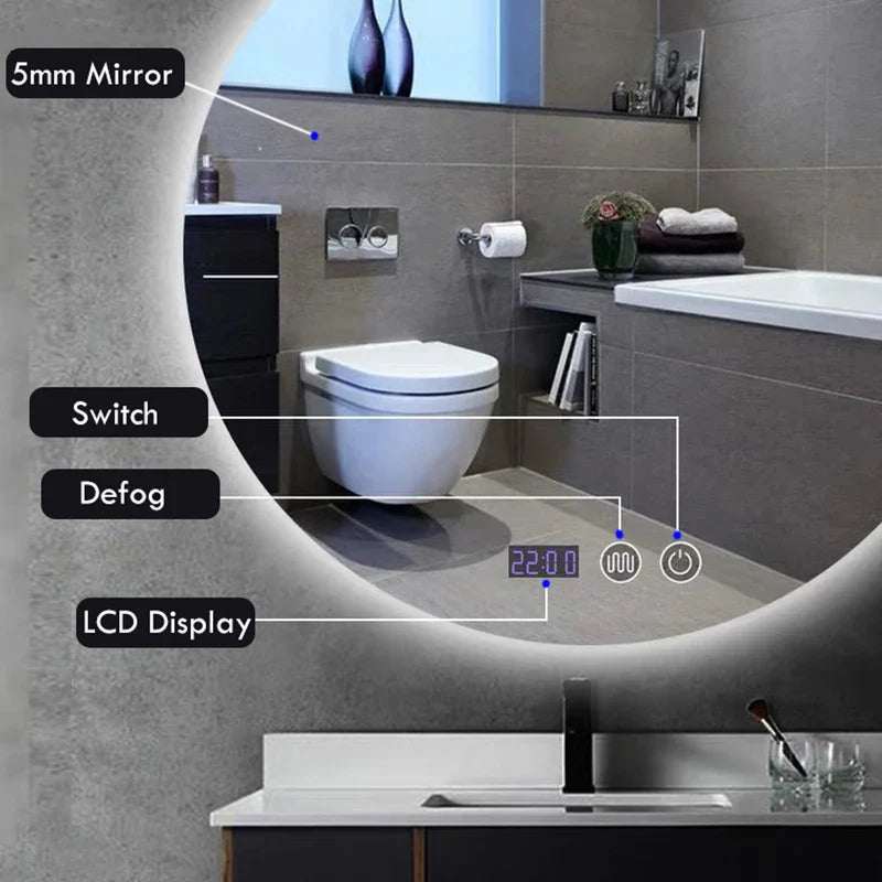 60cm Smart LED Round Defogging Bathroom Mirror