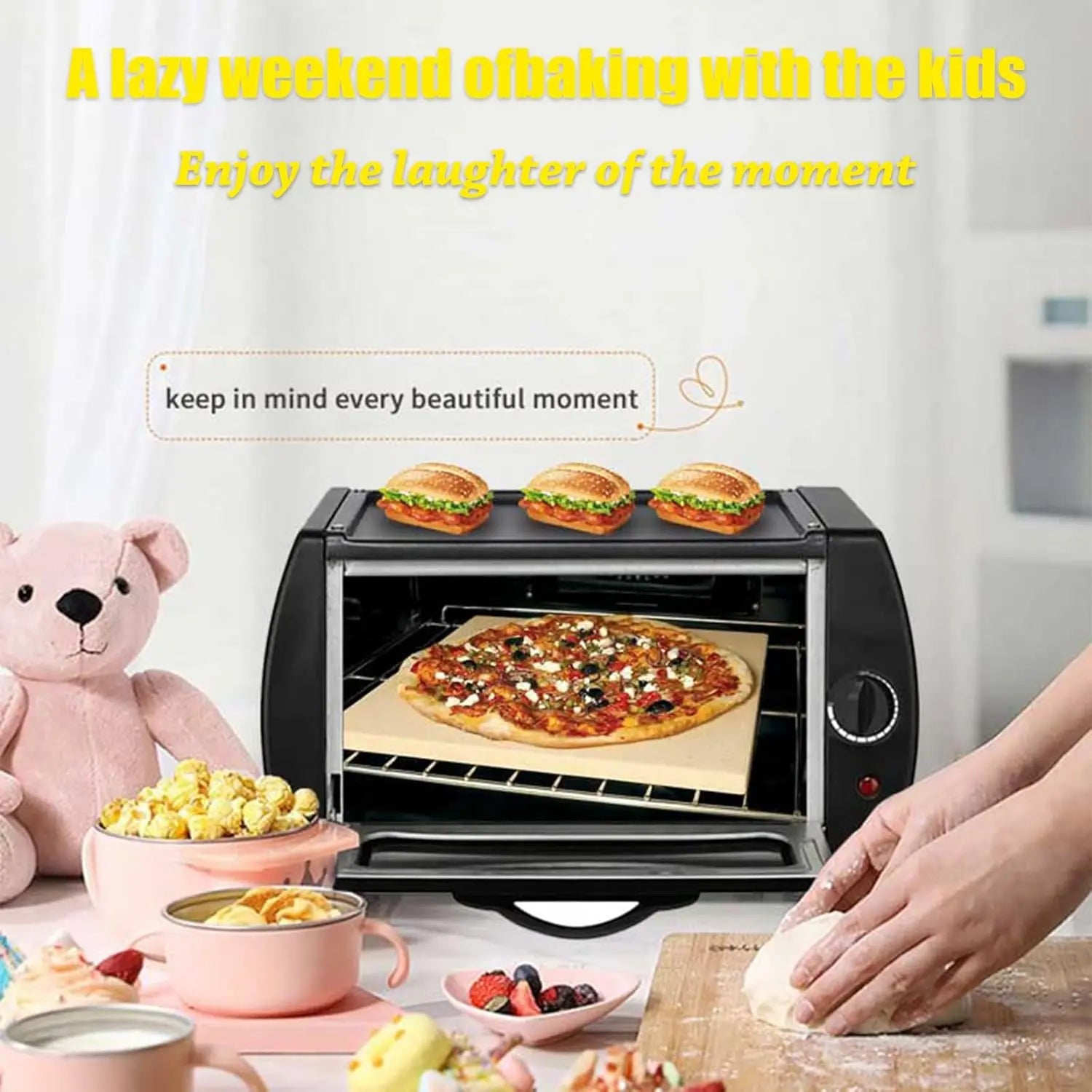 12L Mini Pizza & Bread Oven with Bake Tray, Rack and Handle , 2100W Electric Cooker