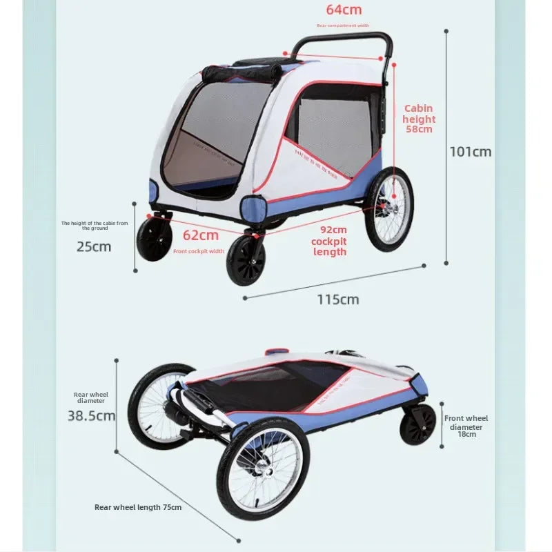 Portable 4-Wheel Pet Stroller & Travel Carrier for Dogs and Cats Foldable, Breathable, Heavy Duty