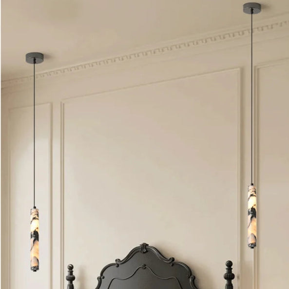 Modern Marble Cylinder Pendant Light with LED for Bedroom or Living Room
