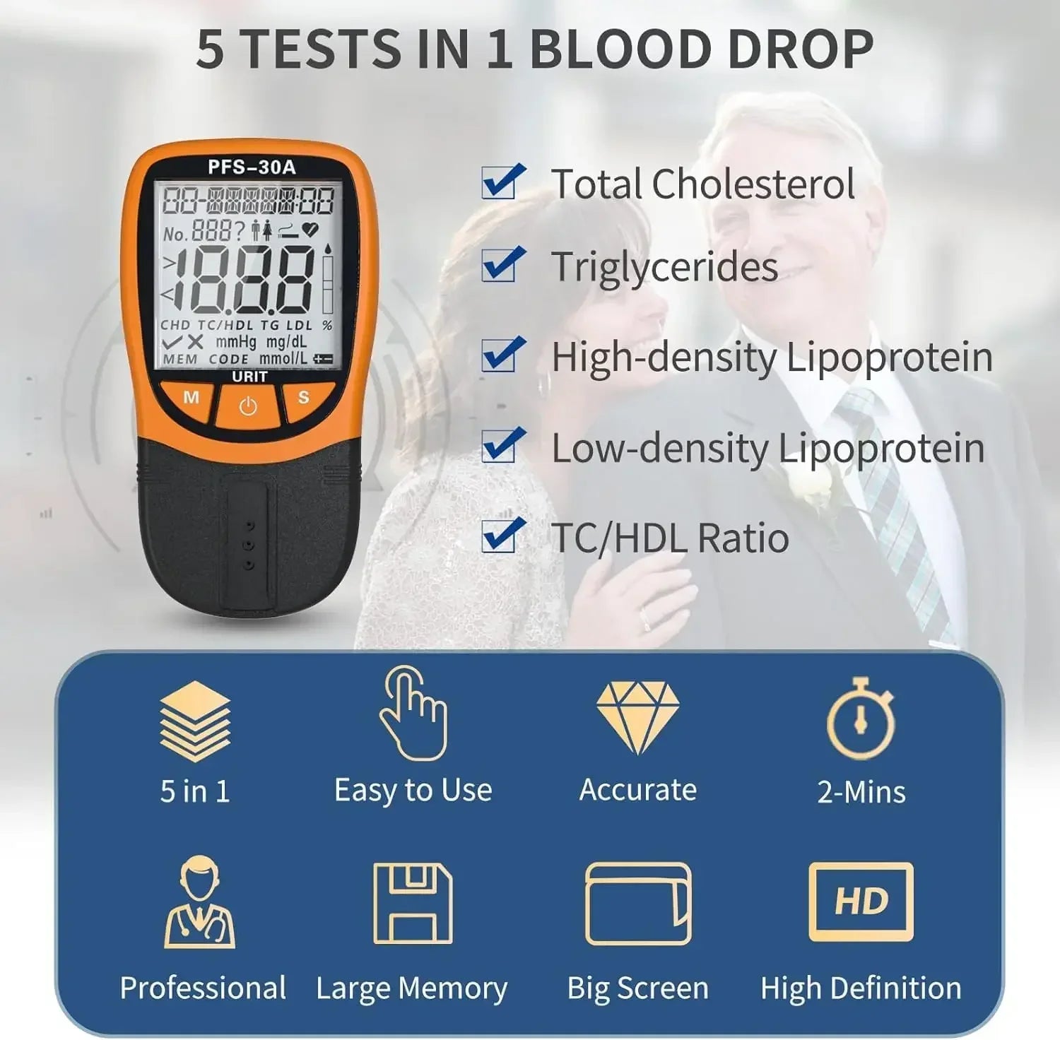 5-in-1 Blood Lipid Test Device – Includes 10 Cholesterol Strips for Rapid Home Monitoring