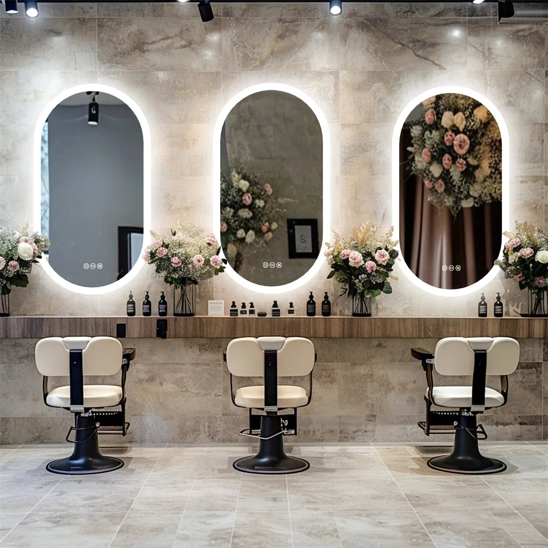 Oval LED Bathroom Mirror with 3-Color Lighting and Anti-Fog