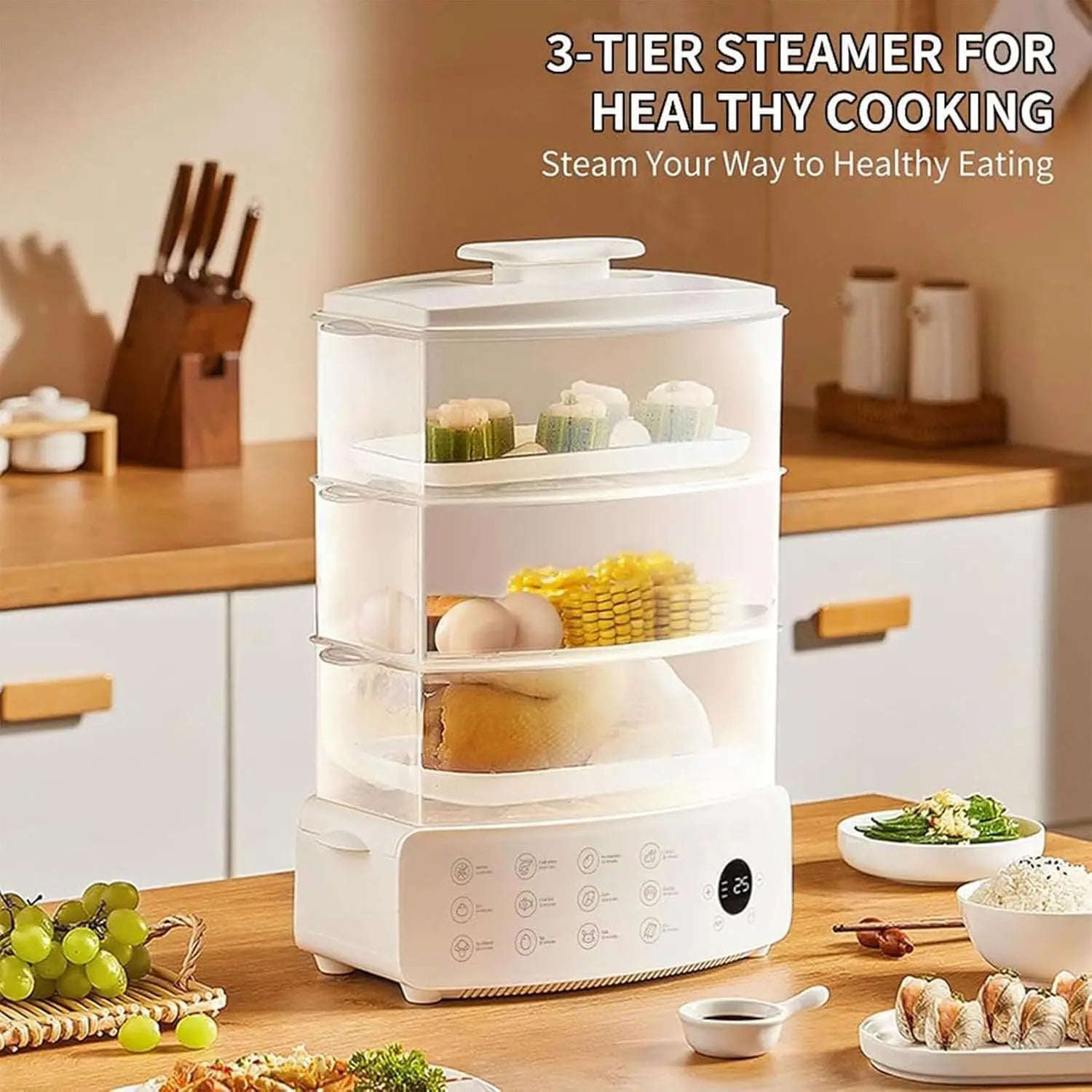 12L Multi-Tier Steam Cooker for Dumplings, Vegetables & Rice with Auto Shut-Off