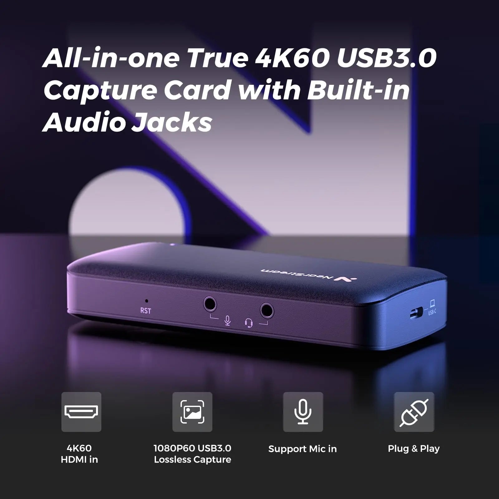 1080p60 USB-C Video Capture Card – 4K HDMI Passthrough, OBS Compatible for PC/Console