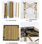 Foldable Outdoor Camping Table with Storage Shelf Golden