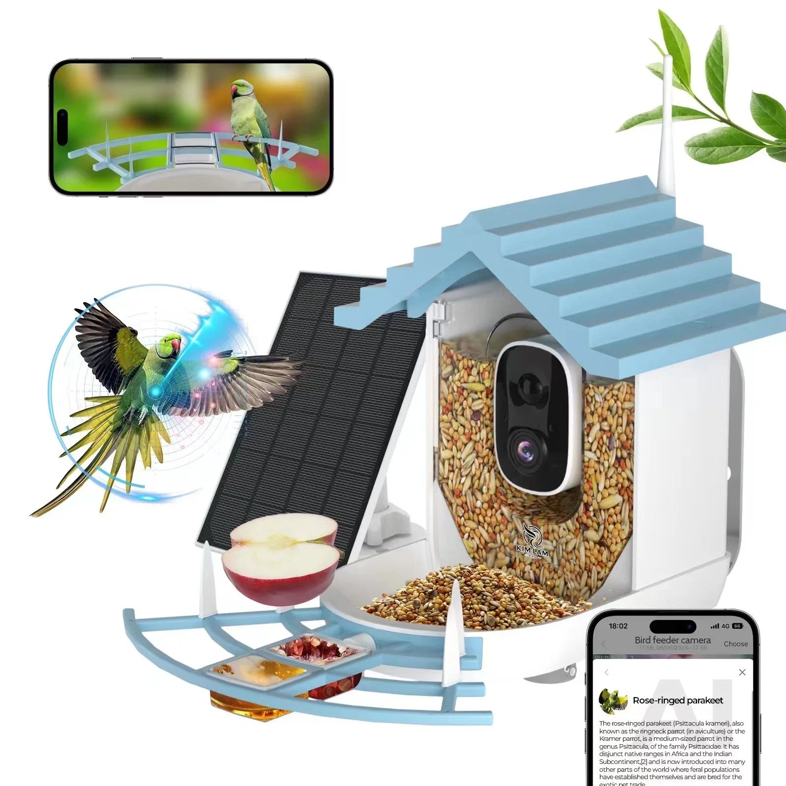 Solar Powered Smart Bird Feeder with HD Camera & Wi-Fi App Connectivity