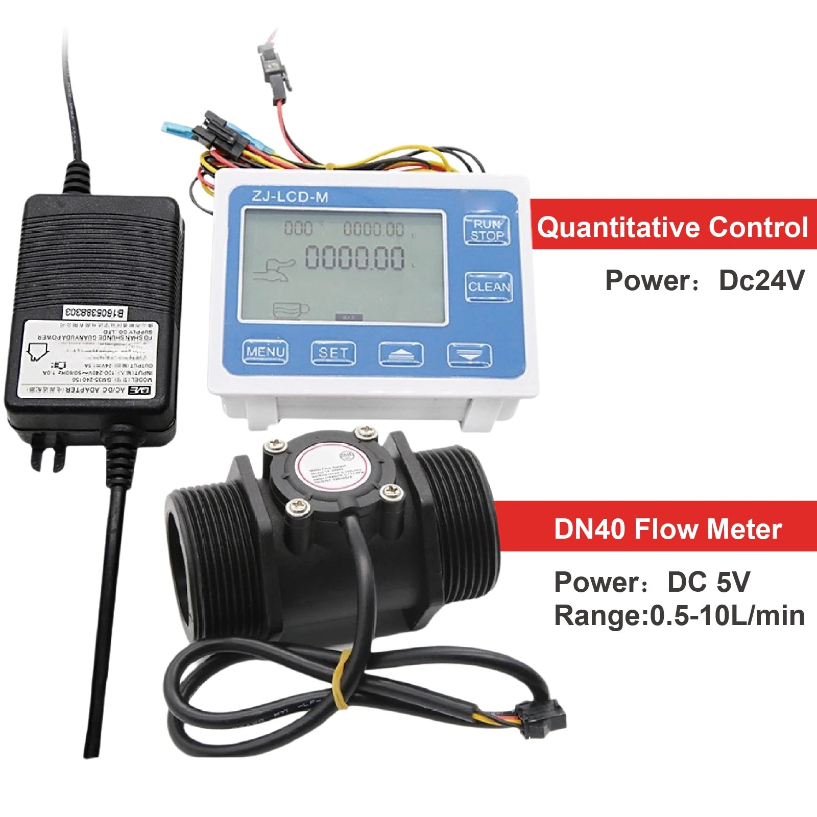 1.5" Digital Water Flow Meter Controller Set LCD Display, DN40, 10–300 L/min Range
