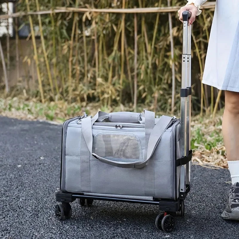 Portable Pet Carrier with Detachable Wheels Airline Approved Rolling Travel Bag for Small Cats & Dogs
