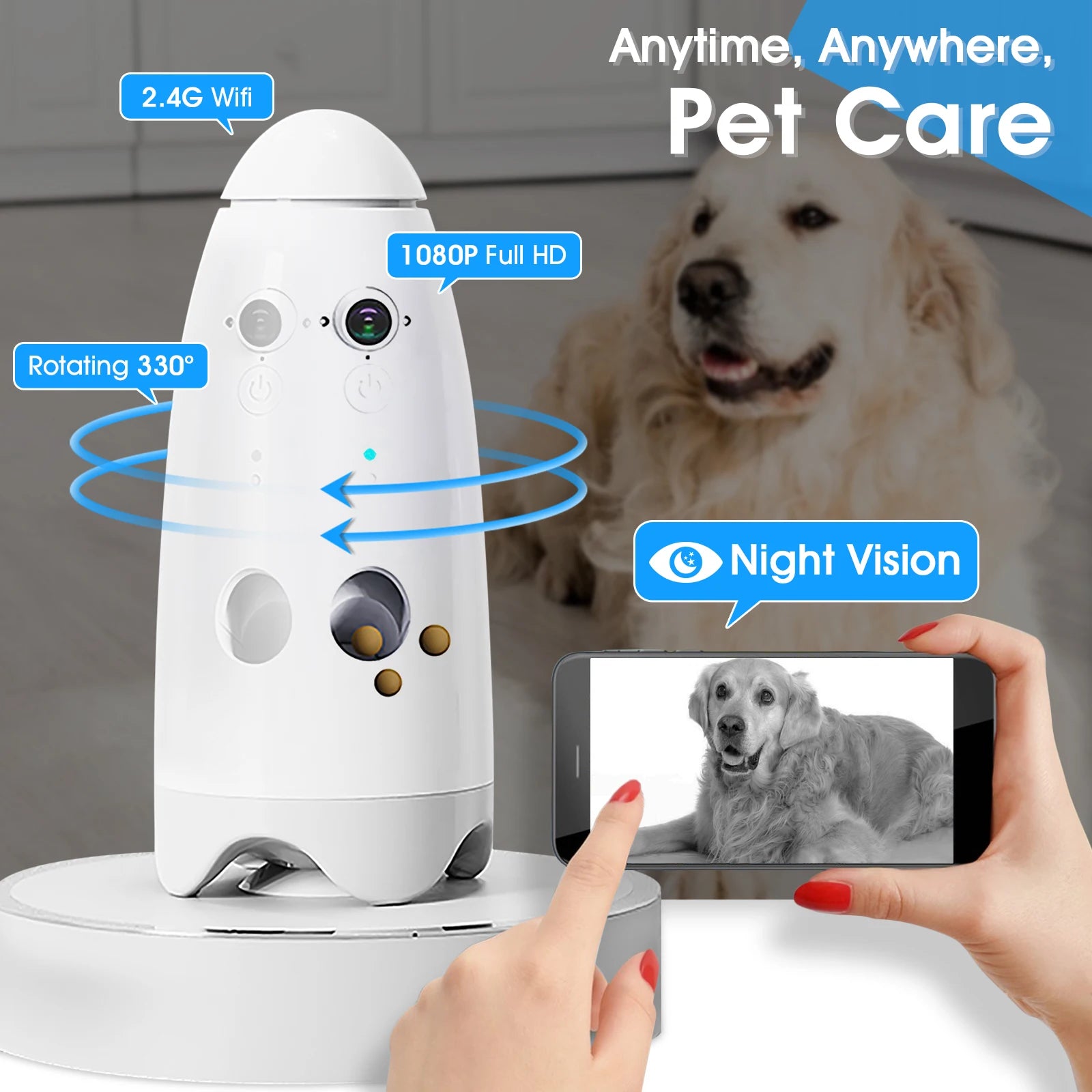 1080p Pet Camera with Motion Alerts, Treat Toss Feature