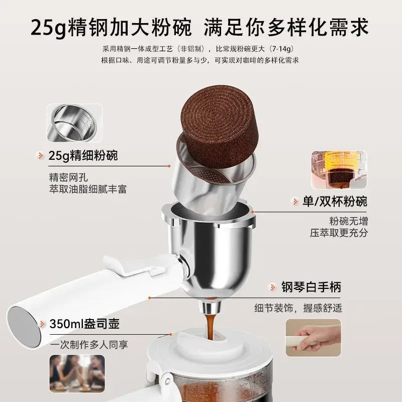 Portable Semi-Automatic Coffee Maker – Drip & Cold Brew Machine for Home or Small Office White