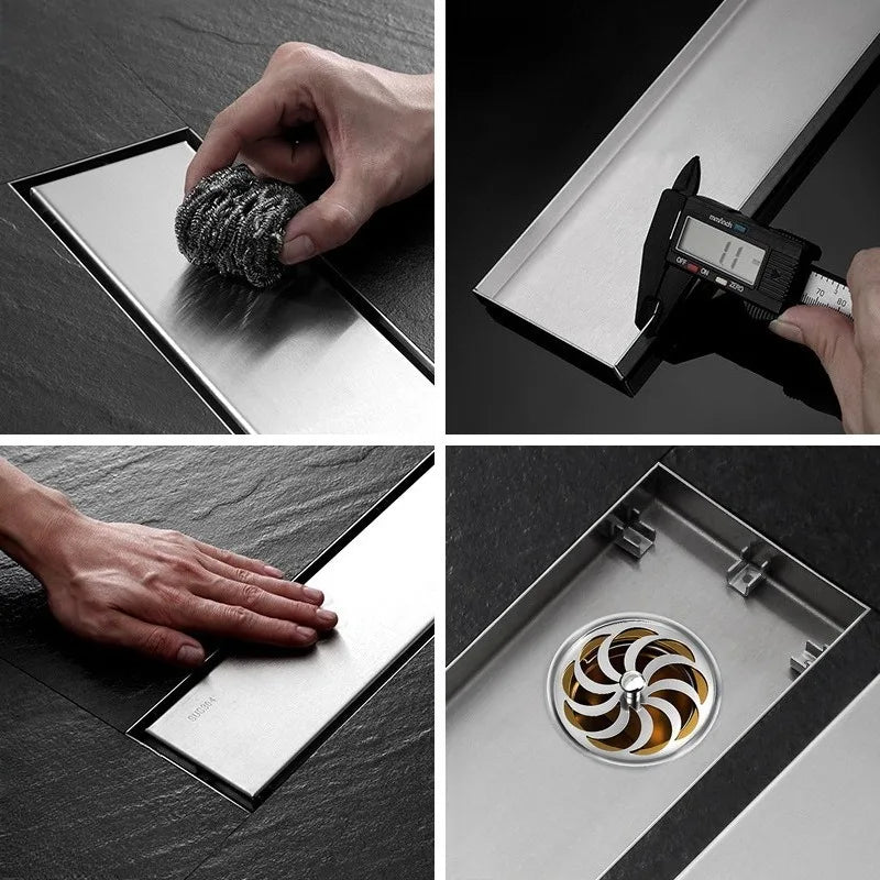 Invisible Bathroom Floor Drain, Double Hole, 6.8x30cm