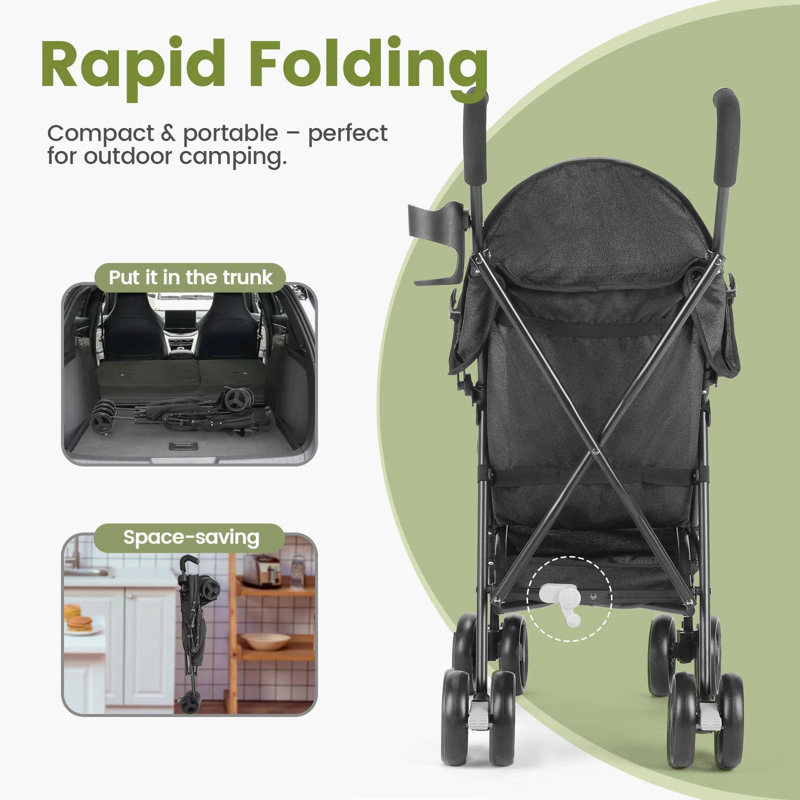 Lightweight Foldable Travel Stroller with Stainless Steel Frame for Ages 0-6Y