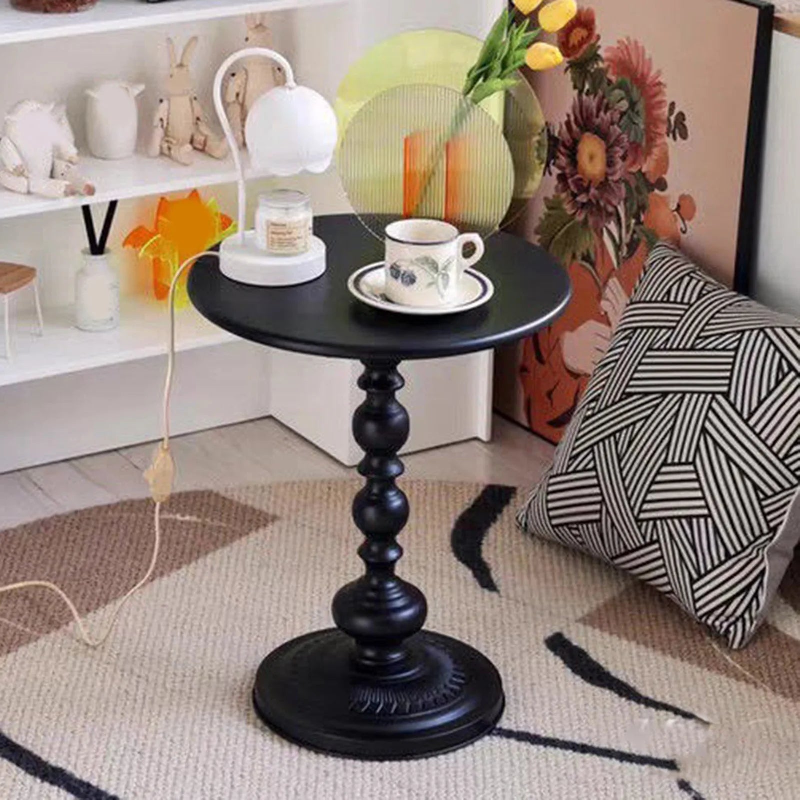 Modern Black Small Round Side Table for Living Room or Bedroom