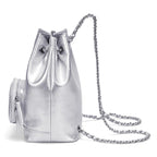 Silver Convertible Drawstring Backpack Purse – PU Leather Street Style