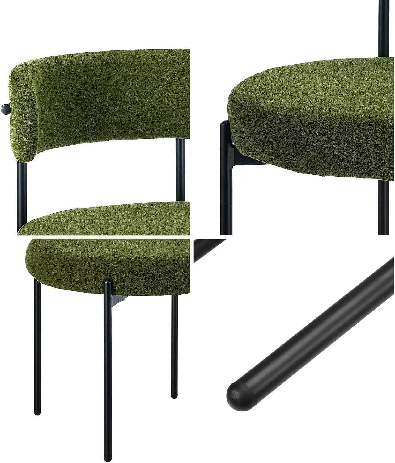 2-Piece Boucle Dining Chair Set with Padded Seat & Curved Backrest – Green