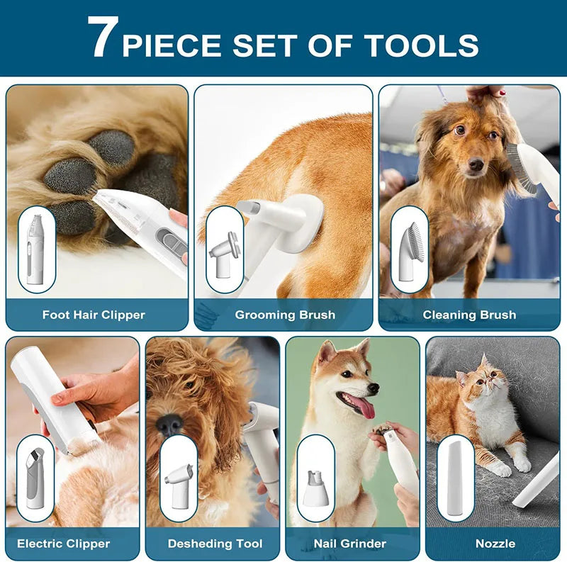7-in-1 White Pet Grooming Kit with Low Noise Vacuum