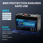 Portable 12V 150Ah Deep Cycle Lithium Battery Built-in Smart BMS for Solar, RV, Marine & Home Energy
