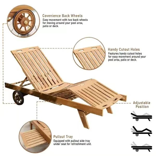 Teak Wood Outdoor Sun Lounger Chair for Poolside & Garden