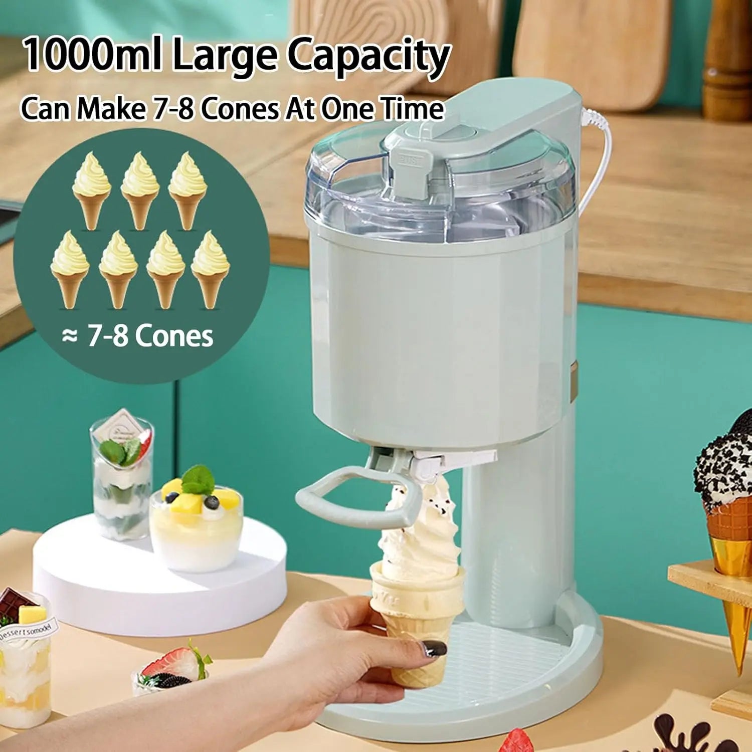 20W DIY Ice Cream & Sorbet Maker with 1L Capacity and Knob Control for Home Use