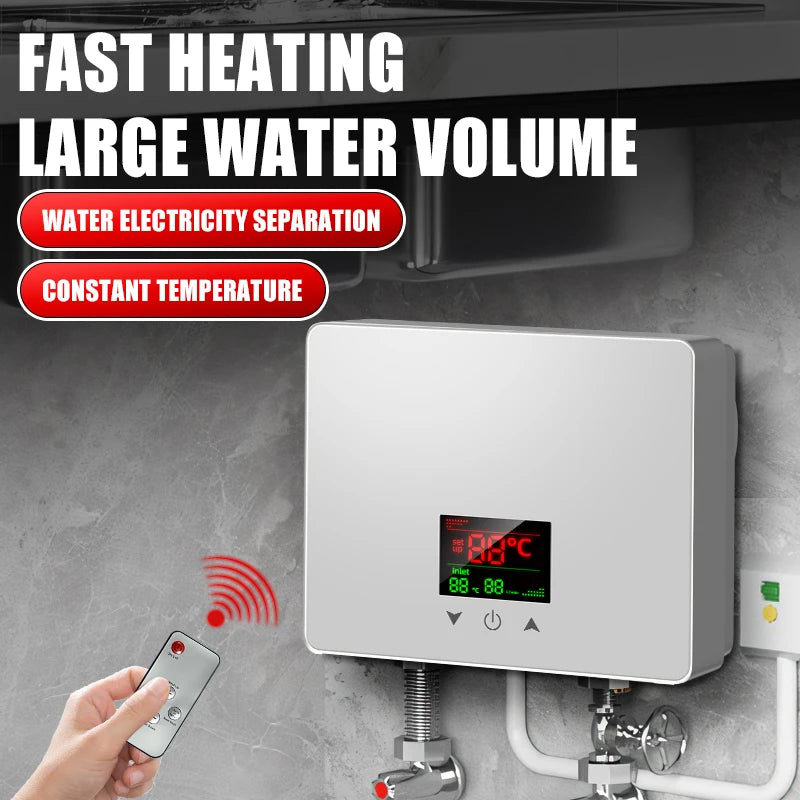 Compact Electric Water Heater for Bathroom & Kitchen, Adjustable Temperature