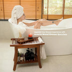 Waterproof Acacia Wood Bathroom Bench with Shelf Sturdy Shower Seat for Relaxation & Storage