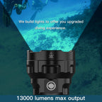 13000 Lumen Dive Flashlight with Rechargeable Batteries