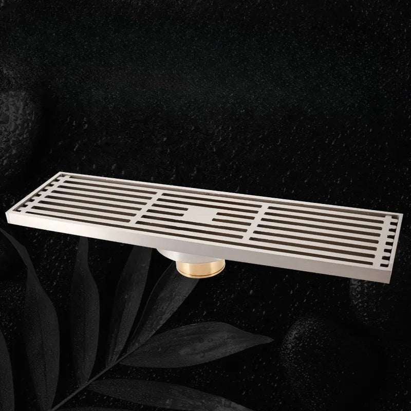 Rectangular Bathroom Floor Drain, Brushed Steel, 8x30cm