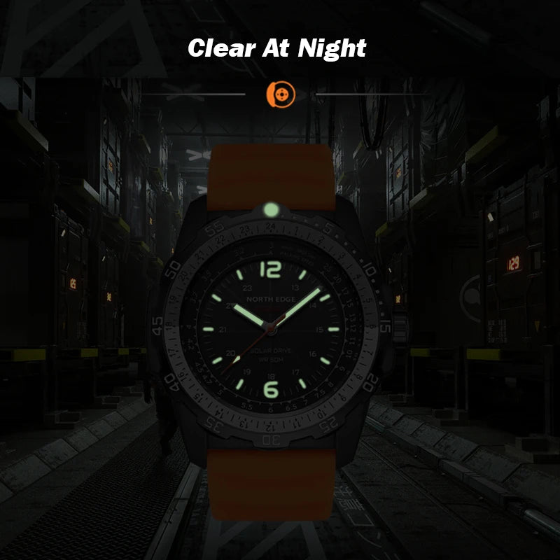 Solar Powered Outdoor Digital Watch with Altimeter Waterproof 50M, Luminous Display (Black)