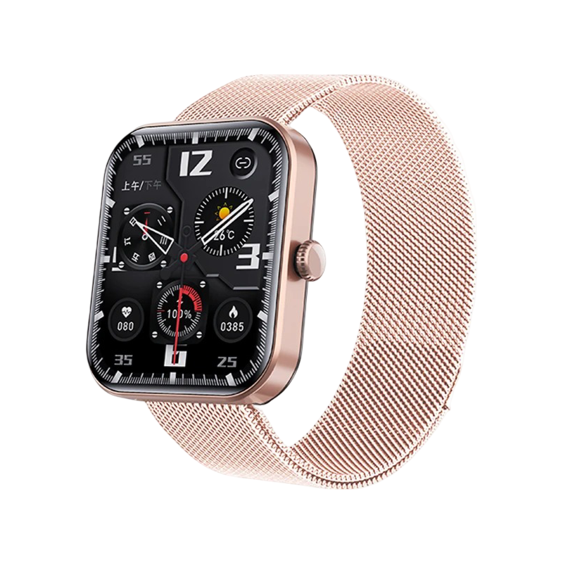 Fitness Smart Watch with Body Temp & Blood Pressure – Pink Silicone Strap