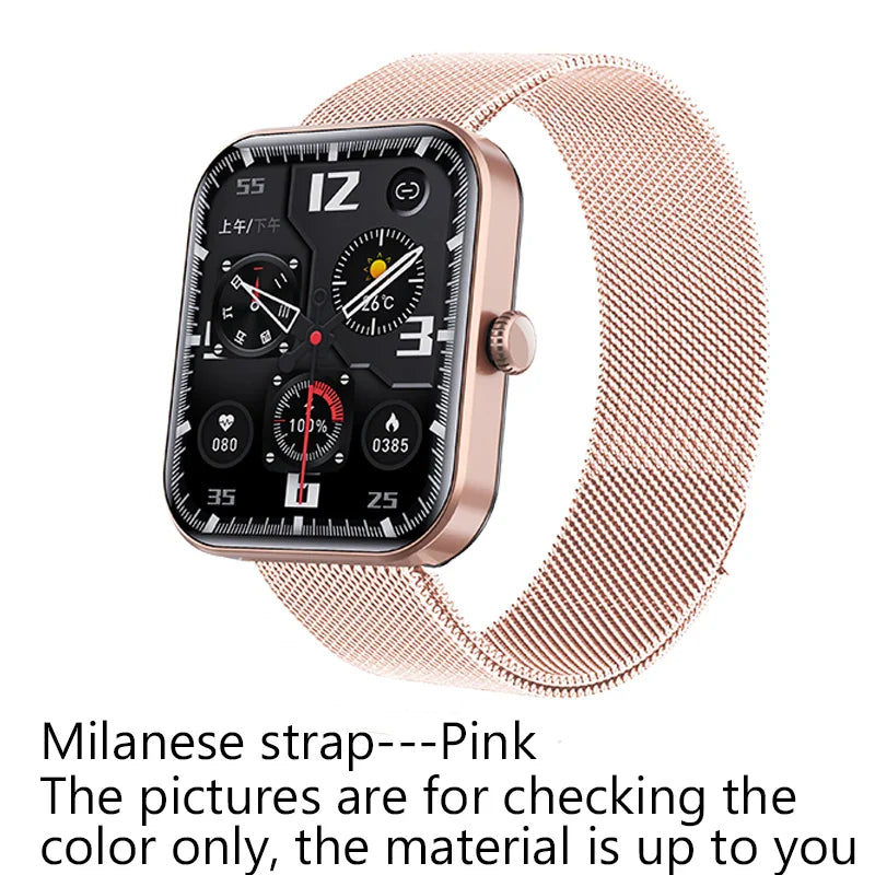 Fitness Smart Watch with Body Temp & Blood Pressure – Pink Silicone Strap