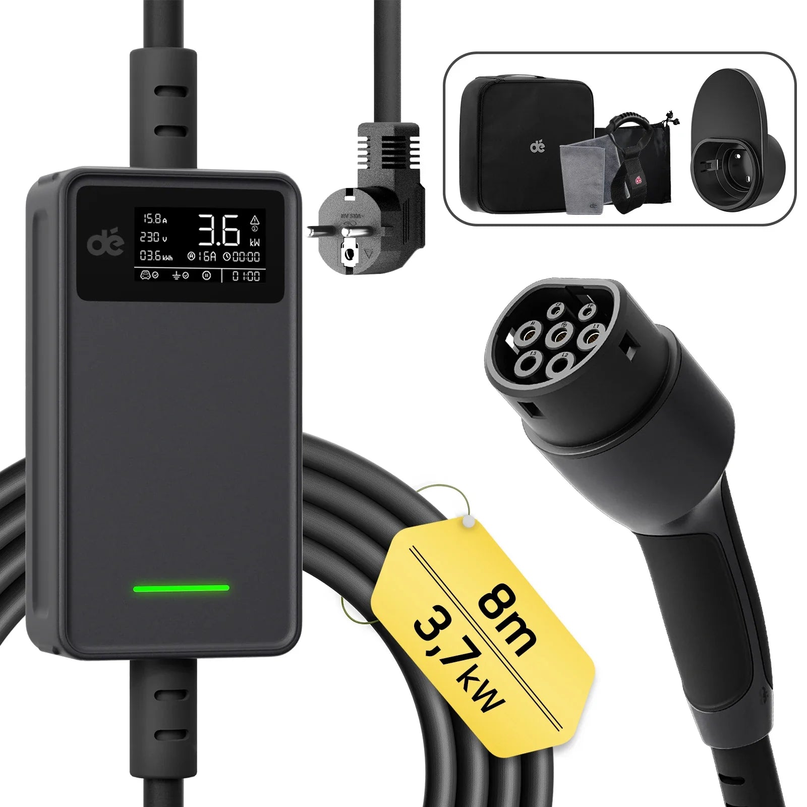 Smart Adjustable 3.7kW EV Charging Cable for Home