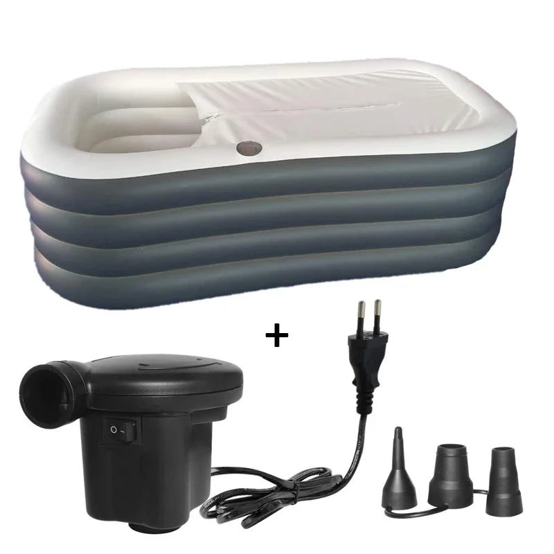 Inflatable Grey Whirlpool Bathtub with Cover 152cm Foldable